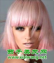 齐刘海粉色短发发型迷人性感短发型